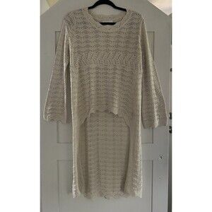 Knit Mix Drop Shoulder Open Knit High Low Long Sleeve Sweater Size S